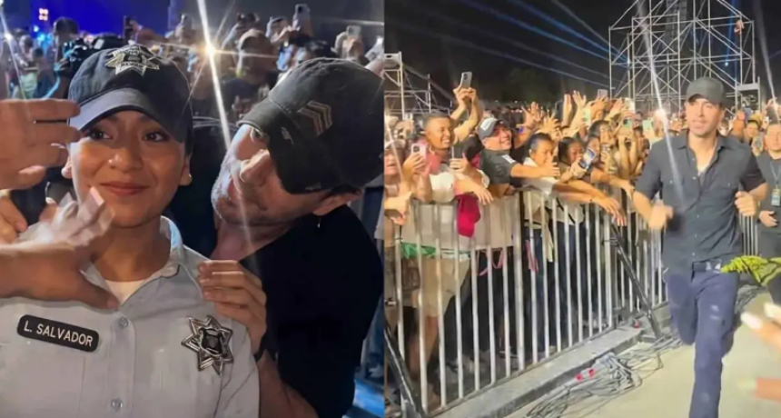 Enrique Iglesias sorprendi&oacute; a cadete con beso en la mejilla